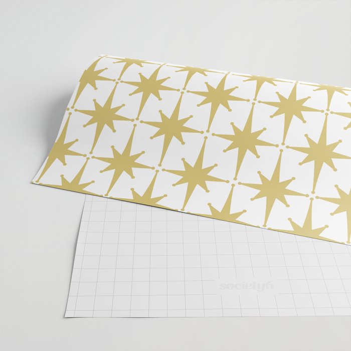 Midcentury Modern Atomic Starburst Pattern in Retro Gold and White Wrapping Paper Gallery Image 2