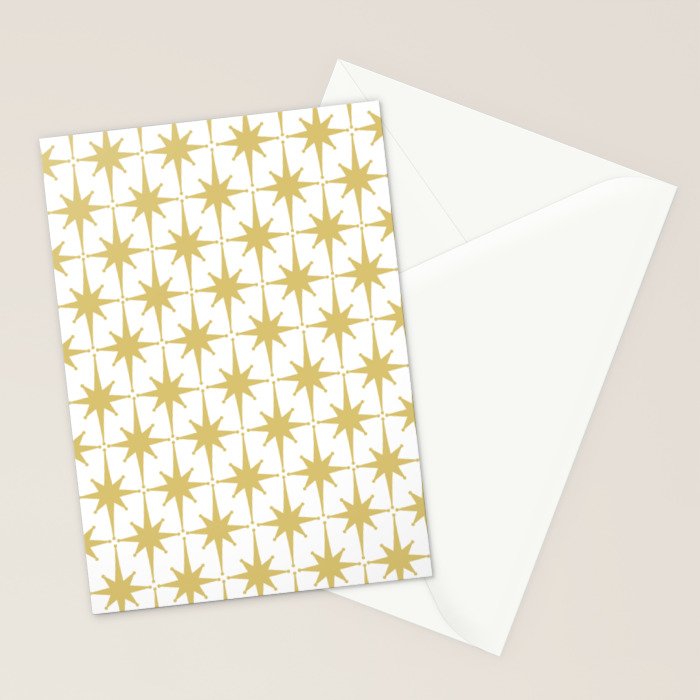 Midcentury Modern Atomic Starburst Pattern in Retro Gold and White Stationery Card Gallery Image 2