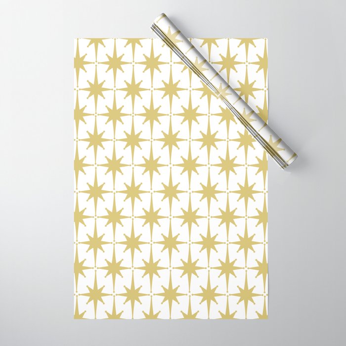 Midcentury Modern Atomic Starburst Pattern in Retro Gold and White Wrapping Paper Gallery Image 1