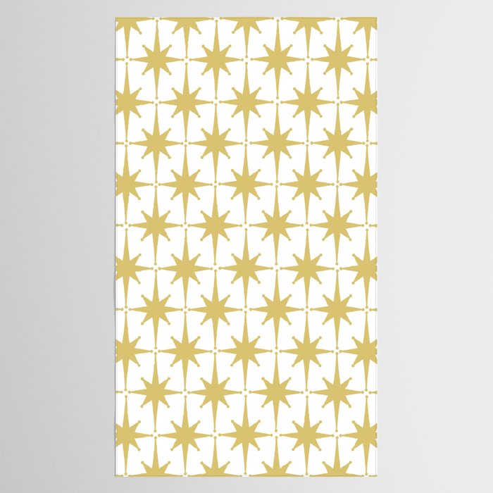 Midcentury Modern Atomic Starburst Pattern in Retro Gold and White Tablecloth Gallery Image 2