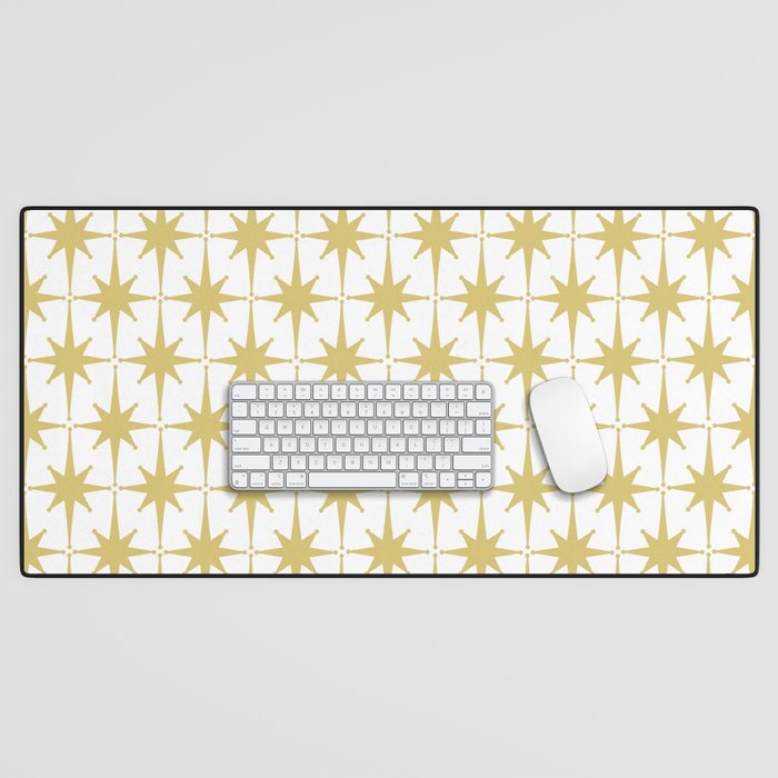Midcentury Modern Atomic Starburst Pattern in Retro Gold and White Desk Mat Gallery Image 1