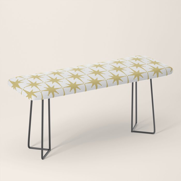 Midcentury Modern Atomic Starburst Pattern in Retro Gold and White Bench Gallery Image 1