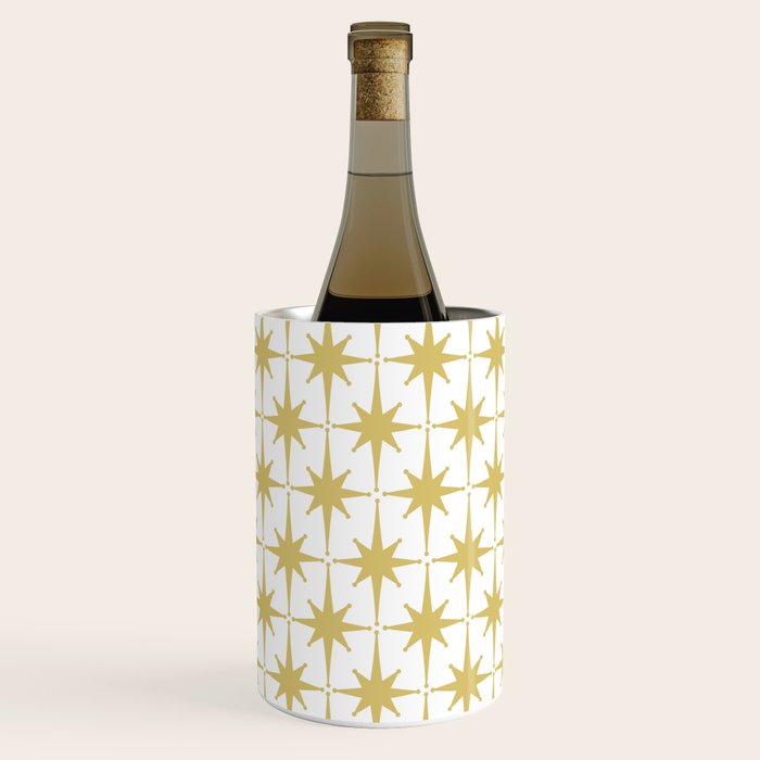 Midcentury Modern Atomic Starburst Pattern in Retro Gold and White Wine Chiller Gallery Image 1