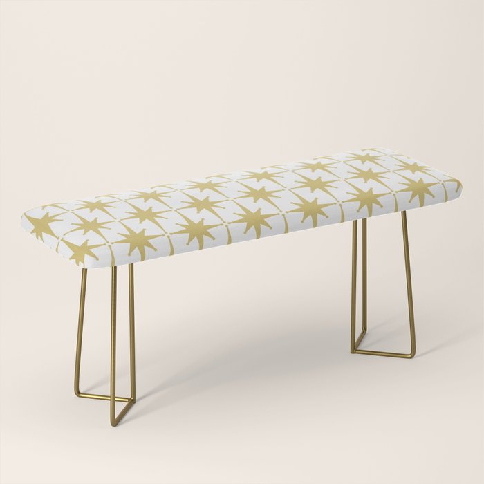 Midcentury Modern Atomic Starburst Pattern in Retro Gold and White Bench Gallery Image 2