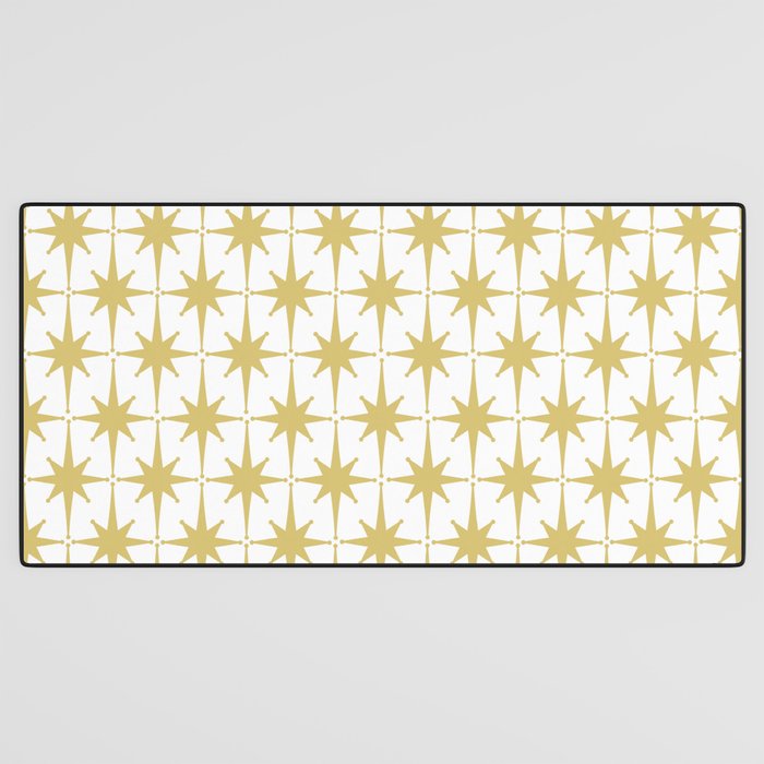 Midcentury Modern Atomic Starburst Pattern in Retro Gold and White Desk Mat Gallery Image 3