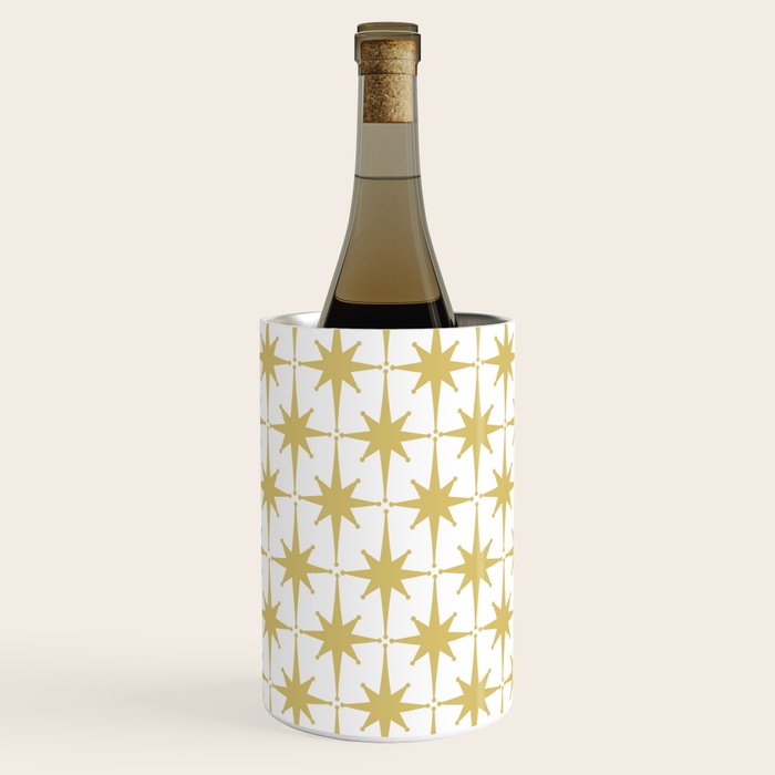Midcentury Modern Atomic Starburst Pattern in Retro Gold and White Wine Chiller Gallery Image 3