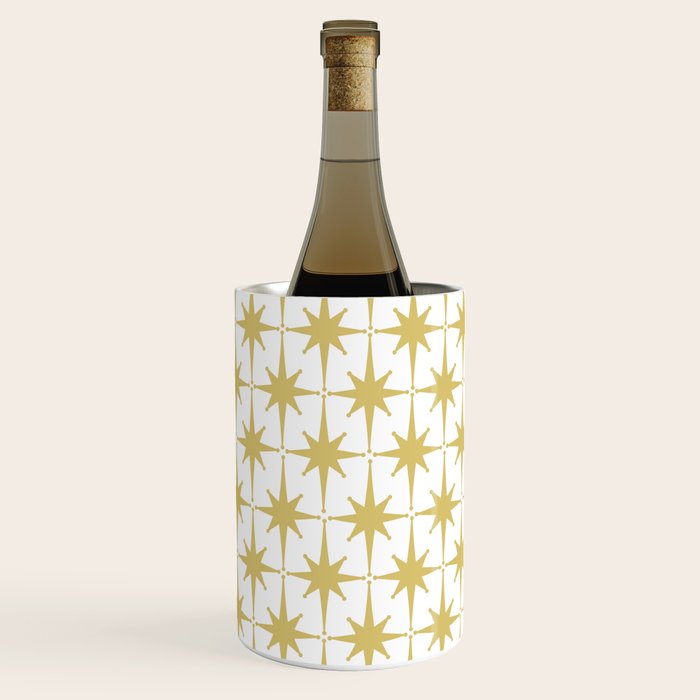 Midcentury Modern Atomic Starburst Pattern in Retro Gold and White Wine Chiller Gallery Image 2