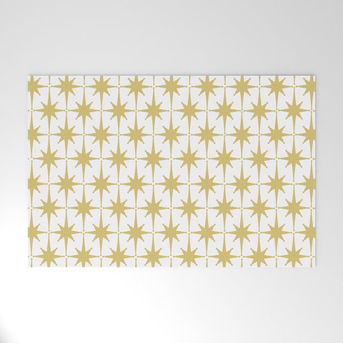 Midcentury Modern Atomic Starburst Pattern in Retro Gold and White Welcome Mat Gallery Image 1