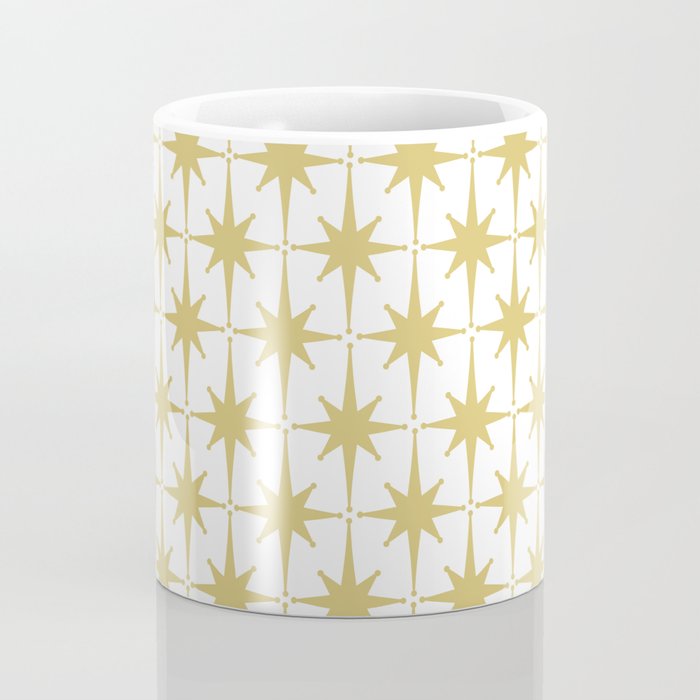 Midcentury Modern Atomic Starburst Pattern in Retro Gold and White Coffee Mug Gallery Image 4