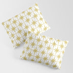 Midcentury Modern Atomic Starburst Pattern in Retro Gold and White Pillow Sham Gallery Image 3