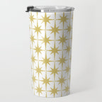 Midcentury Modern Atomic Starburst Pattern in Retro Gold and White Travel Mug Gallery Image 3