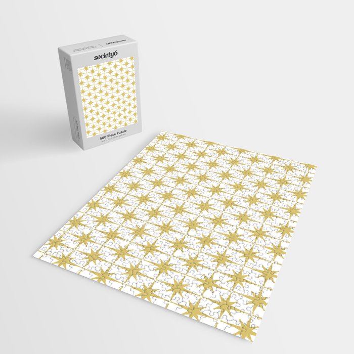Midcentury Modern Atomic Starburst Pattern in Retro Gold and White Jigsaw Puzzle Gallery Image 2