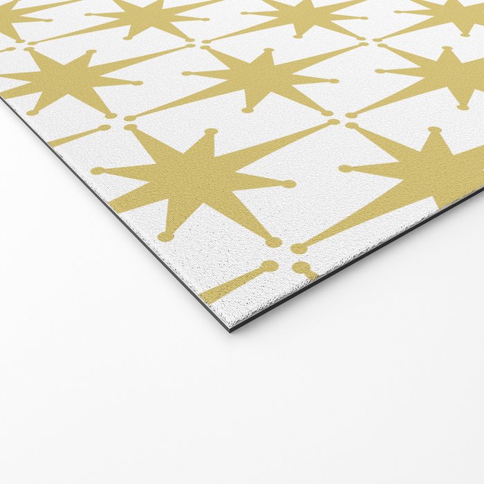 Midcentury Modern Atomic Starburst Pattern in Retro Gold and White Welcome Mat Gallery Image 2