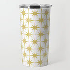 Midcentury Modern Atomic Starburst Pattern in Retro Gold and White Travel Mug Gallery Image 1