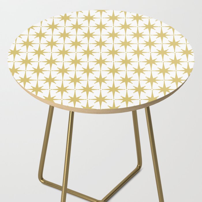 Midcentury Modern Atomic Starburst Pattern in Retro Gold and White Side Table Gallery Image 2