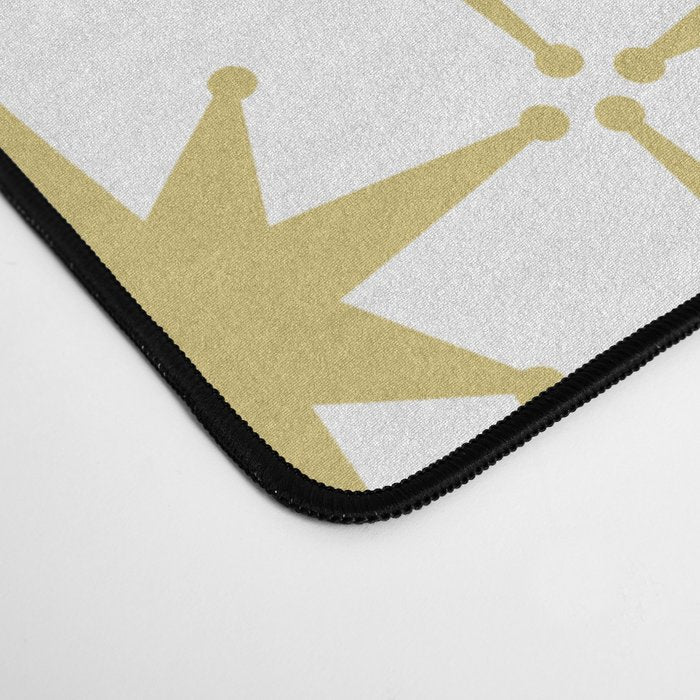 Midcentury Modern Atomic Starburst Pattern in Retro Gold and White Desk Mat Gallery Image 4