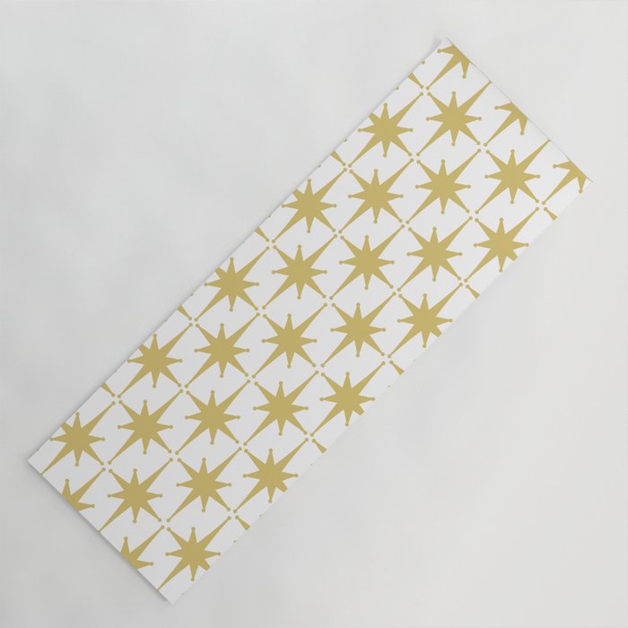 Midcentury Modern Atomic Starburst Pattern in Retro Gold and White Yoga Mat Gallery Image 1