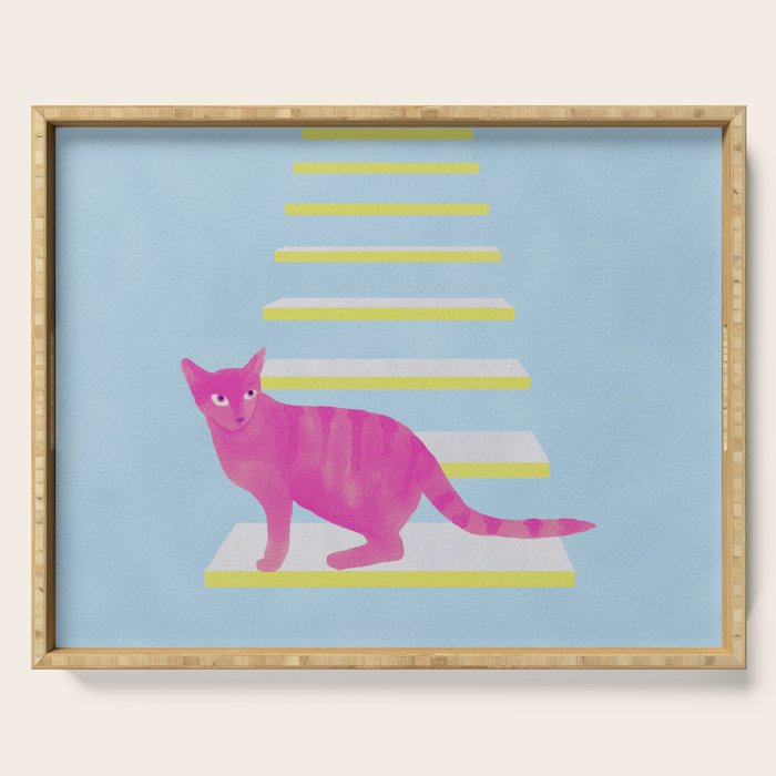 Cat on the Stairs - Pink Serving Tray Gallery Image 1
