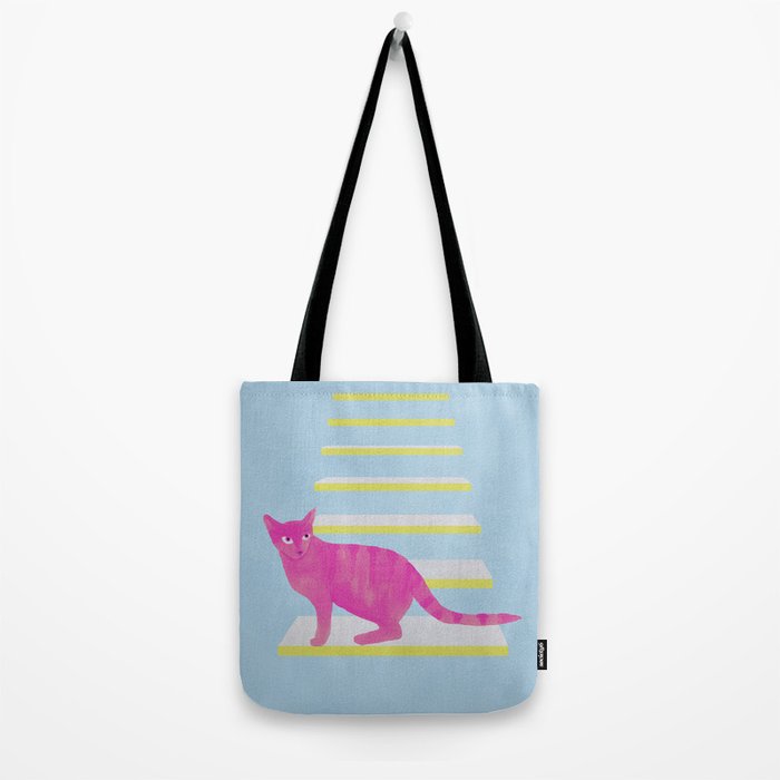 Cat on the Stairs - Pink Tote Bag Gallery Image 2