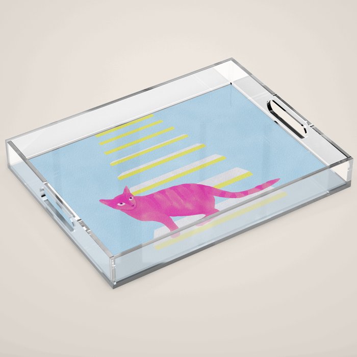 Cat on the Stairs - Pink Acrylic Tray Gallery Image 1