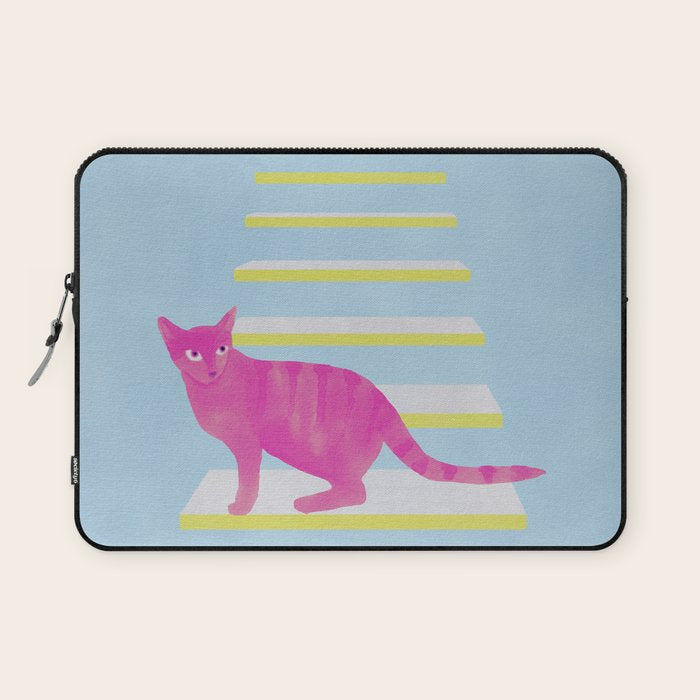 Cat on the Stairs - Pink Laptop Sleeve