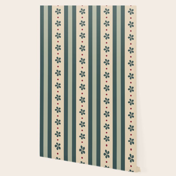 Green Stripes And Flowers Wallpaper Gallery Image 2