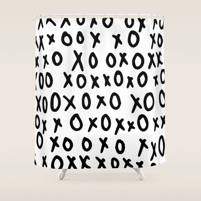 Hugs and Kisses in White and Black Shower Curtain Gallery Image 1