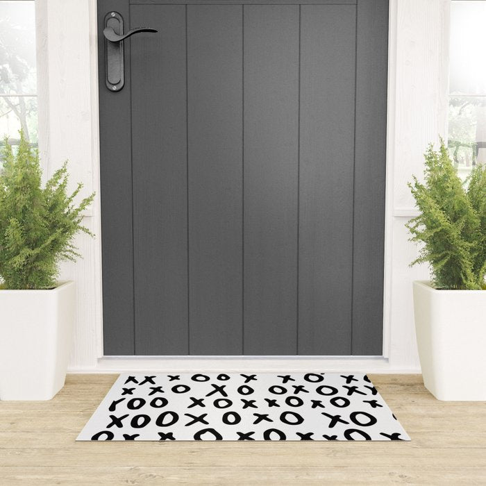Hugs and Kisses in White and Black Welcome Mat Gallery Image 3