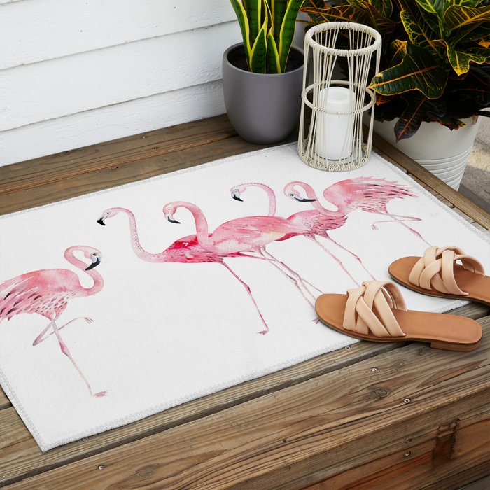 Flamingo Farm- Tropical Animal Bird World Outdoor Rug Gallery Image 2