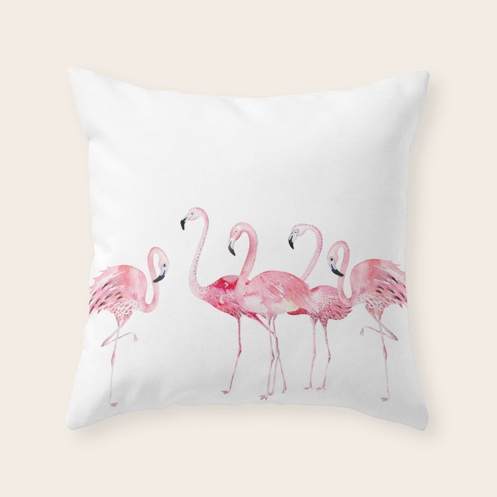 Flamingo Farm- Tropical Animal Bird World Throw Pillow Gallery Image 6
