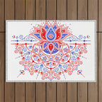 Sacred Lotus Mandala - Red & Blue Palette Outdoor Rug Gallery Image 1