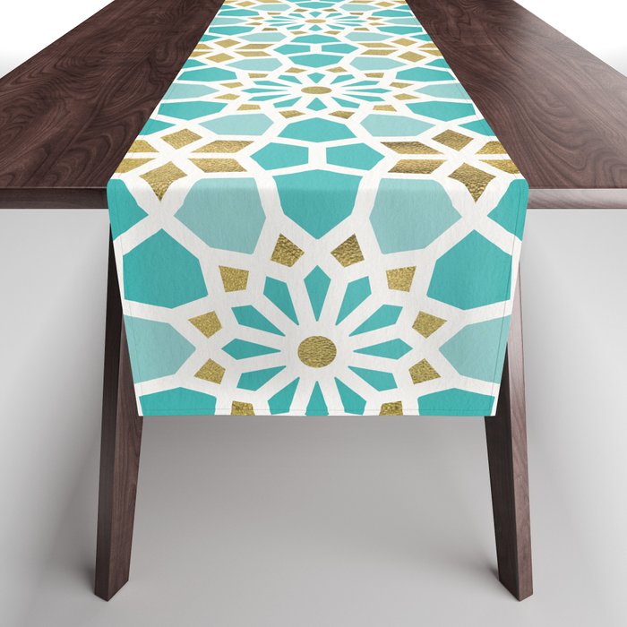 Persian Mosaic - Mint & White Table Runner Gallery Image 1