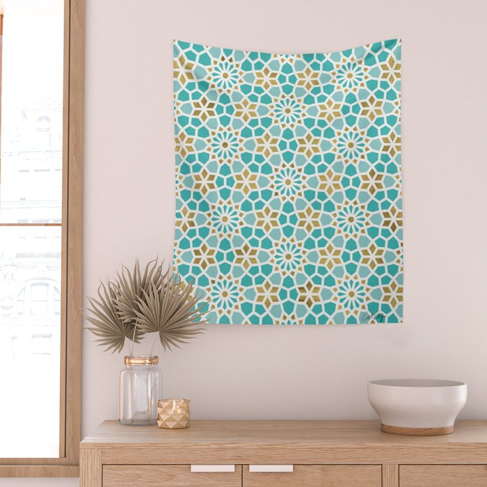 Persian Mosaic - Mint & White Wall Tapestry Gallery Image 2