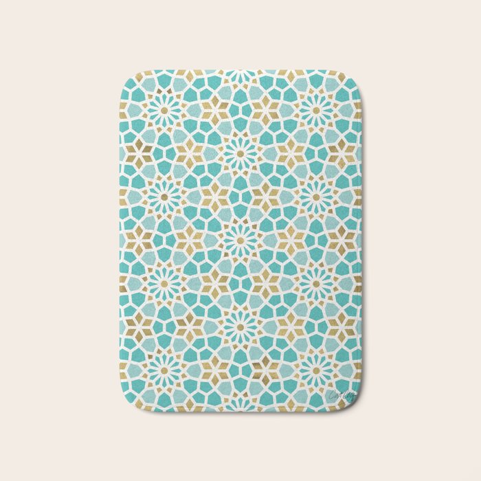 Persian Mosaic - Mint & White Bath Mat Gallery Image 1