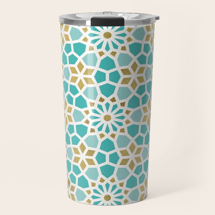 Persian Mosaic - Mint & White Travel Mug Gallery Image 1