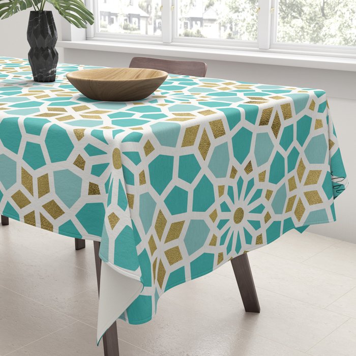 Persian Mosaic - Mint & White Tablecloth Gallery Image 3