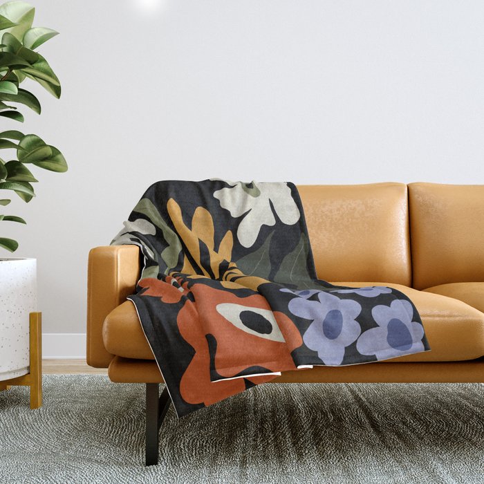 Summer floral night Throw Blanket Gallery Image 1