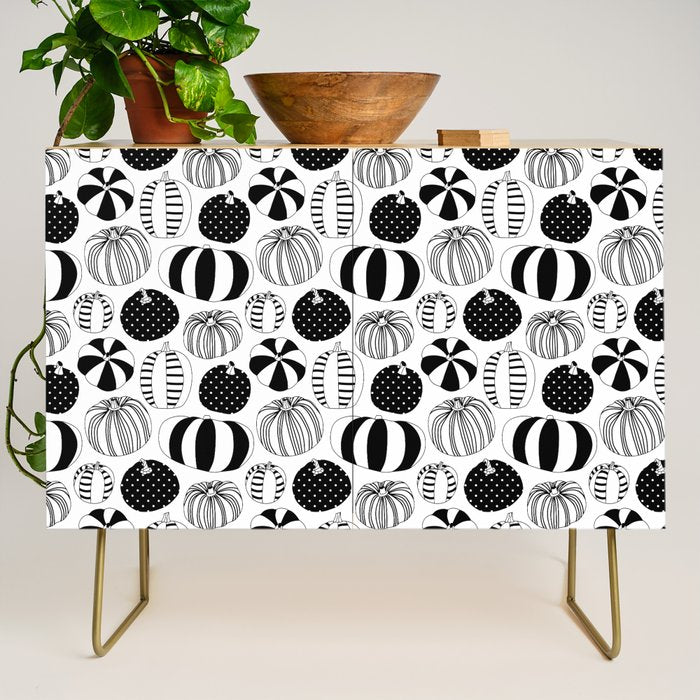 Black and white pumpkin vegetable pattern Credenza Gallery Image 1