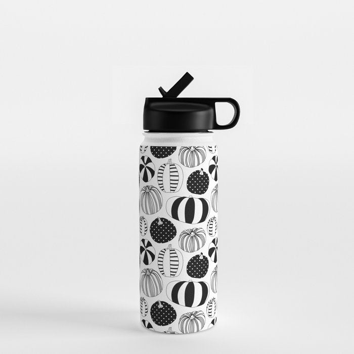 Black and white pumpkin vegetable pattern Water Bottle Gallery Image 1