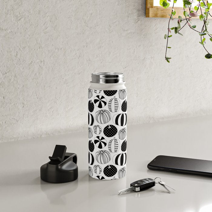 Black and white pumpkin vegetable pattern Water Bottle Gallery Image 4