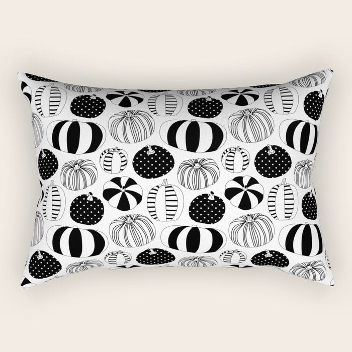Black and white pumpkin vegetable pattern Rectangular Pillow Gallery Image 1