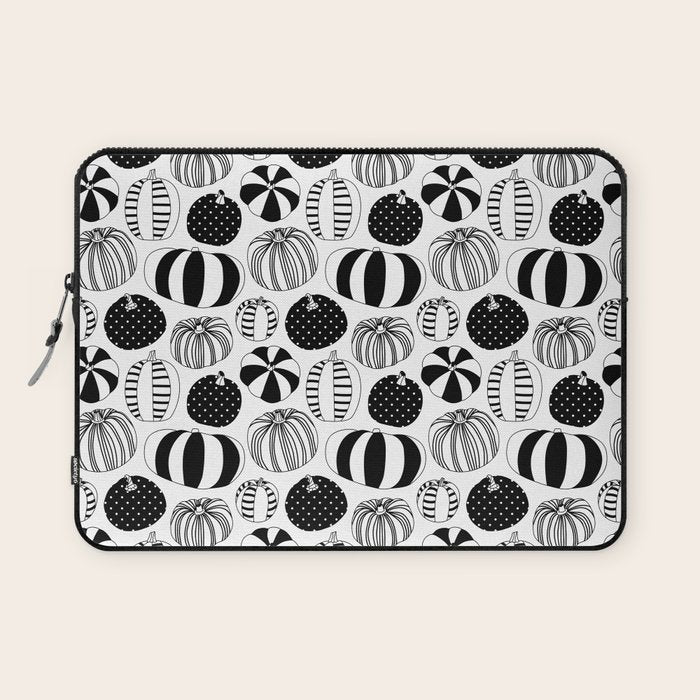 Black and white pumpkin vegetable pattern Laptop Sleeve Gallery Image 1