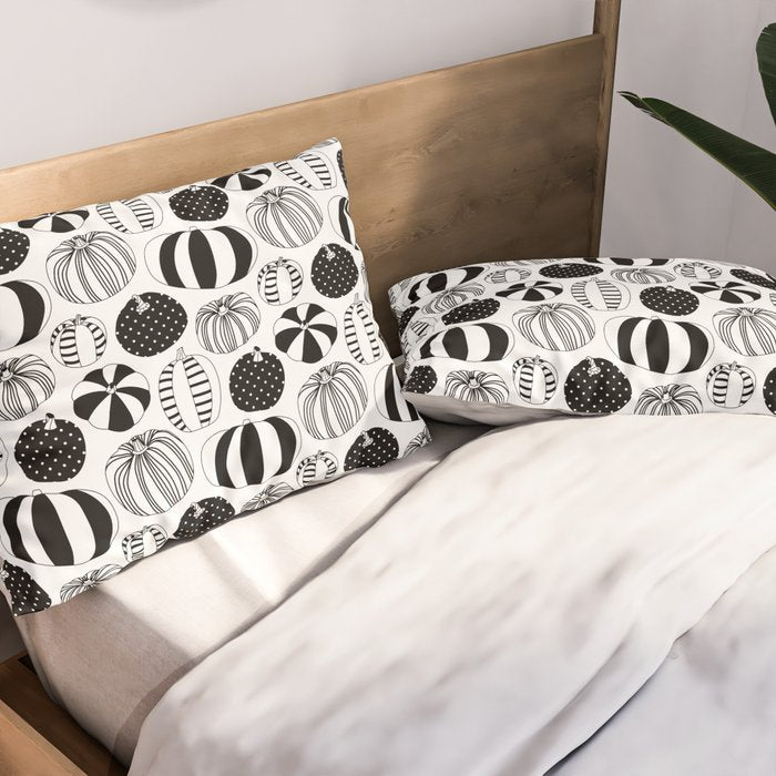 Black and white pumpkin vegetable pattern Pillow Sham Gallery Image 2