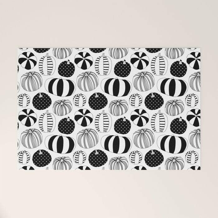 Black and white pumpkin vegetable pattern Welcome Mat Gallery Image 1