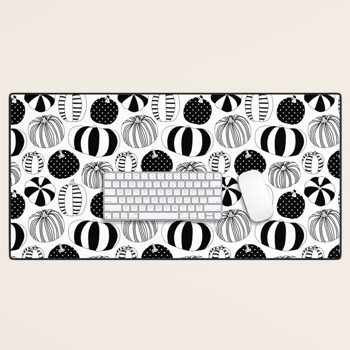 Black and white pumpkin vegetable pattern Desk Mat Gallery Image 1