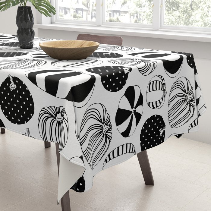 Black and white pumpkin vegetable pattern Tablecloth Gallery Image 3