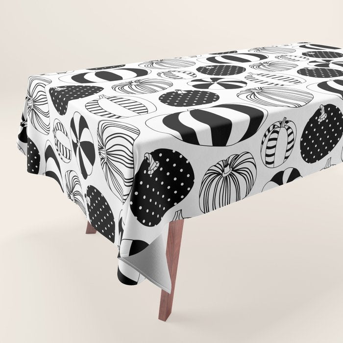 Black and white pumpkin vegetable pattern Tablecloth Gallery Image 1