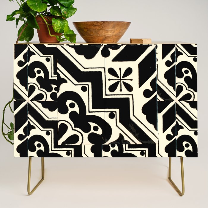 talavera mexican tile in black and white Credenza Gallery Image 1