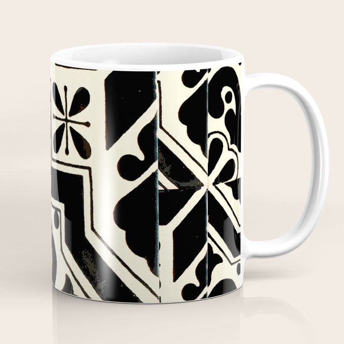 talavera mexican tile in black and white Coffee Mug Gallery Image 1