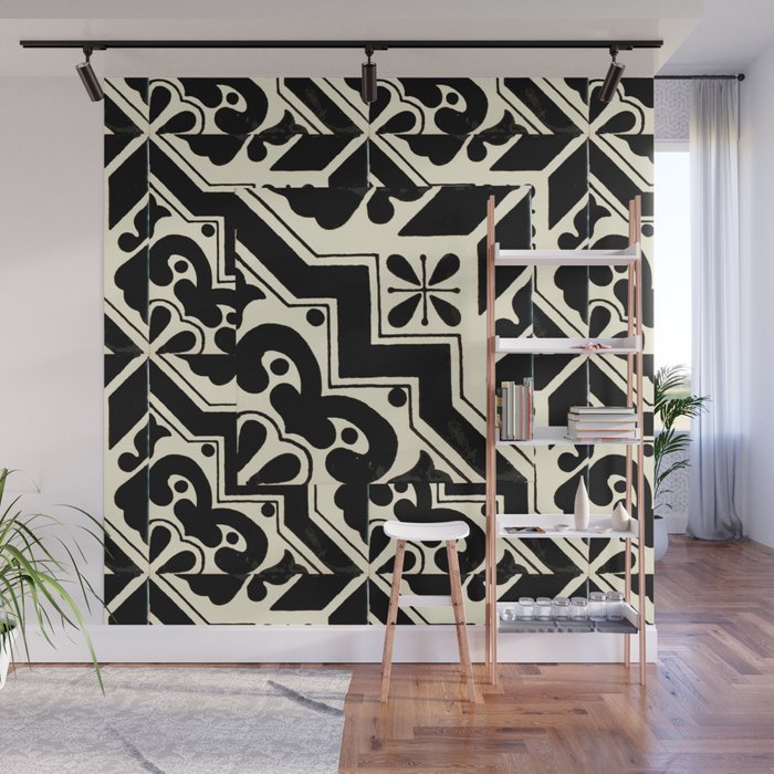 talavera mexican tile in black and white Wall Mural Gallery Image 1